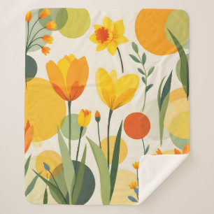Cobertor Sherpa Flores de abstrato amarelo