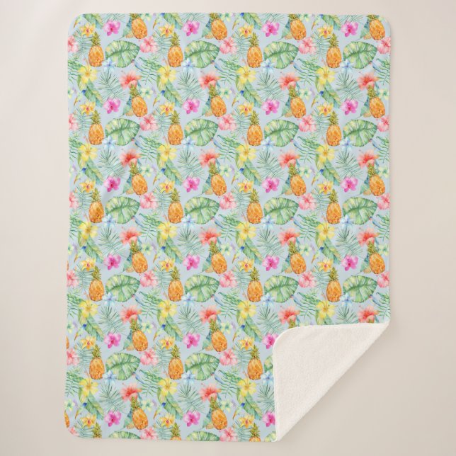 Cobertor Sherpa Flores de Aves Tropicais (Frente)