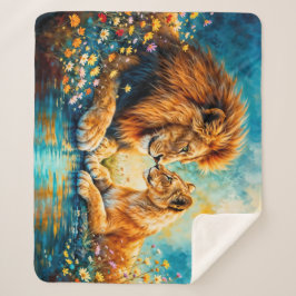 Cobertor Sherpa Flores de campo Lion Lioness Meadow Decor