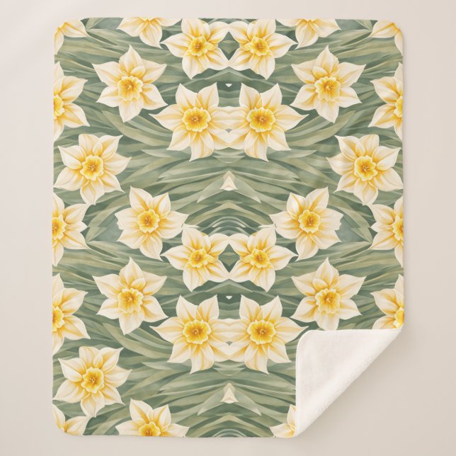 Cobertor Sherpa Flores De Daffodil Padrão Floral (Frente)