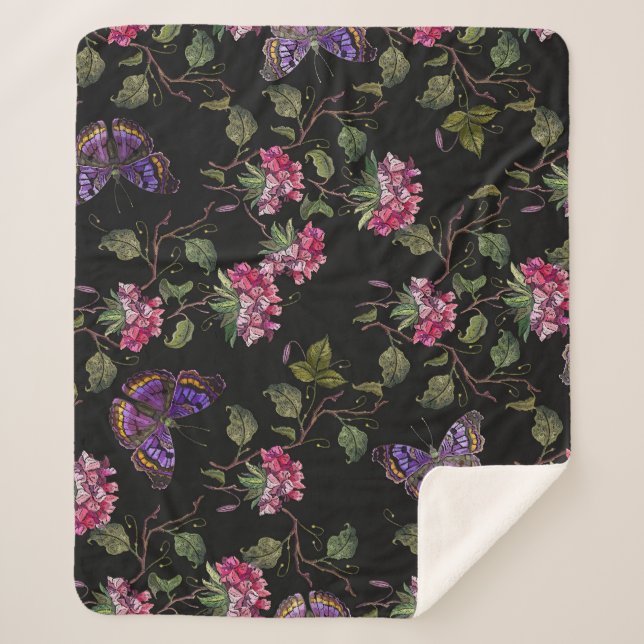 Cobertor Sherpa Flores de Datura Bordados: Arte Botânica (Frente)