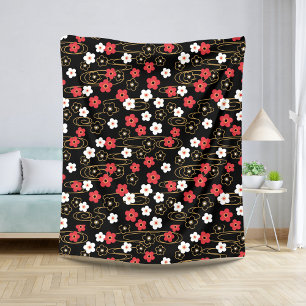 Cobertor Sherpa Flores de Flor de Flor de Flor de Cerejeira Black