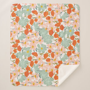 Cobertor Sherpa Flores de jardim: cor-de-rosa, sem costura laranja