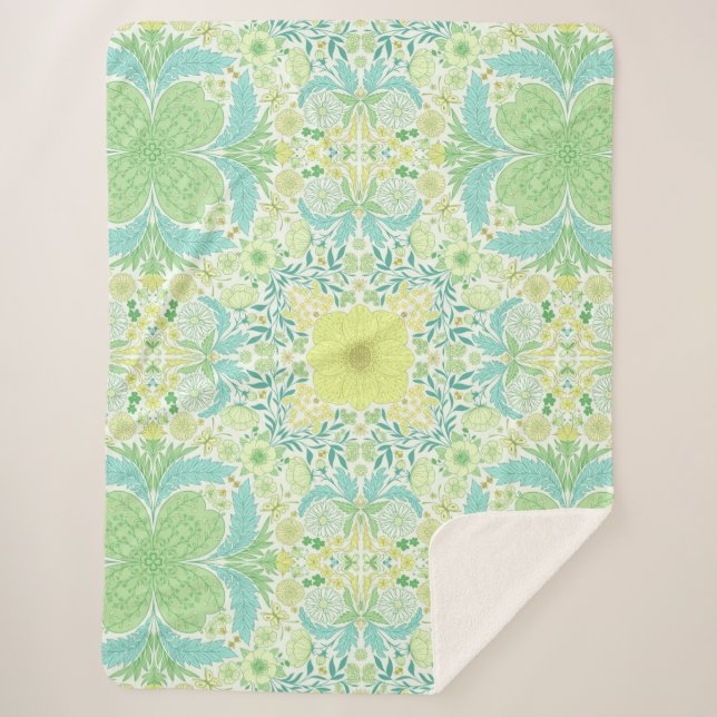 Cobertor Sherpa Flores de jardim retrorreflectores em verde e amar (Frente)