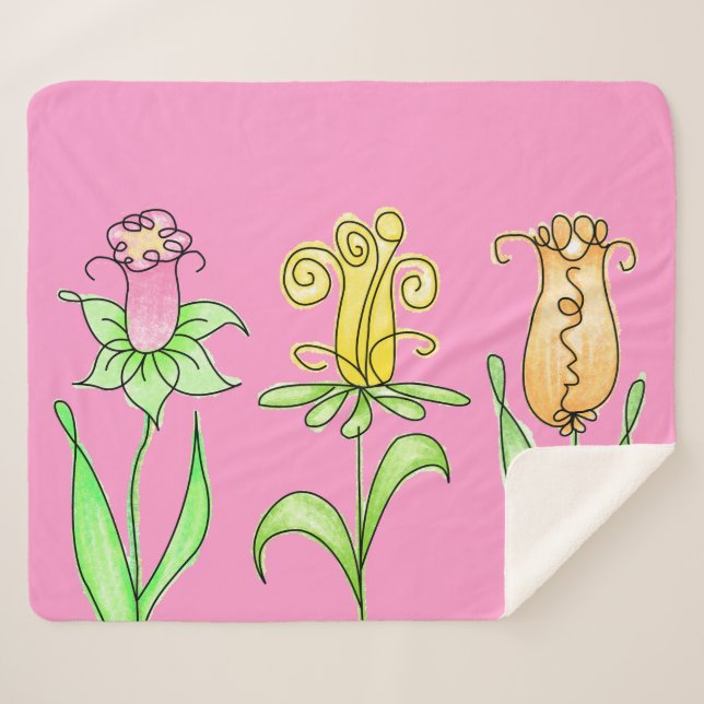 Cobertor Sherpa Flores de Mola de Pastel (Frente (Horizontal))