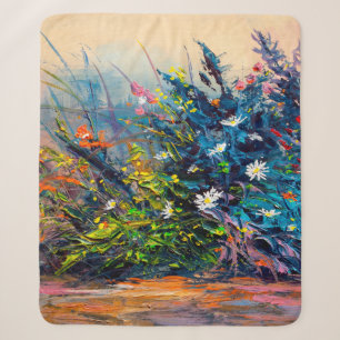Cobertor Sherpa Flores de pintura de óleo, girassol, margarida nos