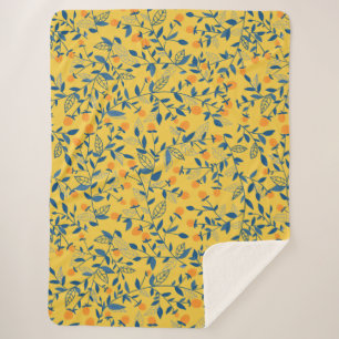 Cobertor Sherpa Flores de rabo em azul e amarelo