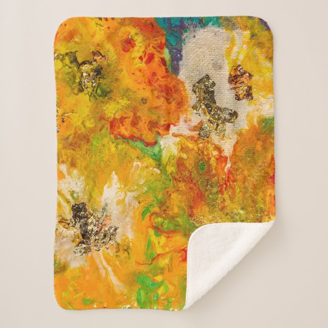 Cobertor Sherpa Flores de Verão abstrato Laranja Dourado Amarelo (Frente)