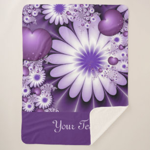 Cobertor Sherpa Flores e Corações de Amor Caindo Fractal Texto