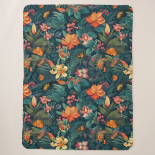 Cobertor Sherpa Flores e Folhas Tropicais com Borboletas