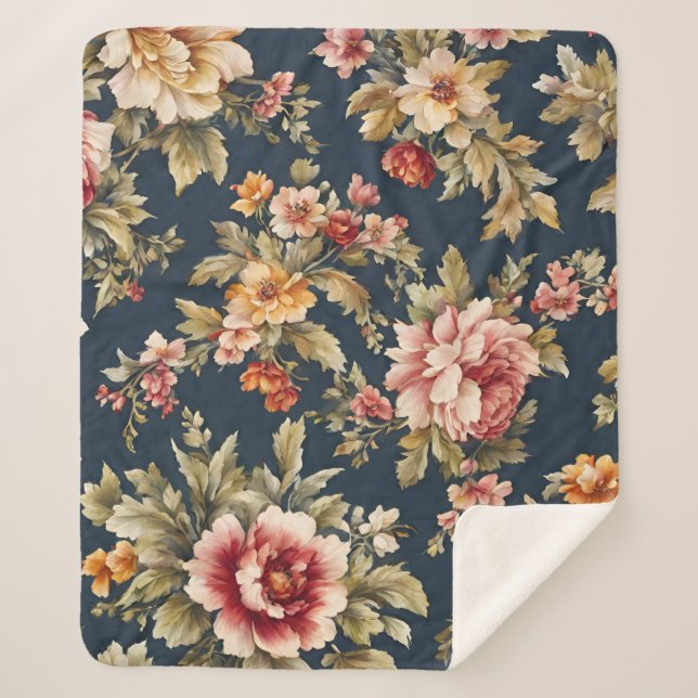 Cobertor Sherpa Flores Elegantes De Mola. Pintura (Frente)