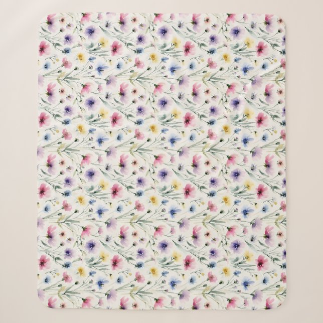 Cobertor Sherpa Flores em Aquarela (Frente)