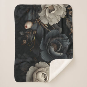 Cobertor Sherpa Flores em preto e branco