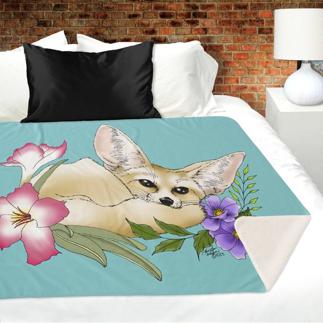 Cobertor Sherpa Flores Fennec Fox Cute (Criador carregado)