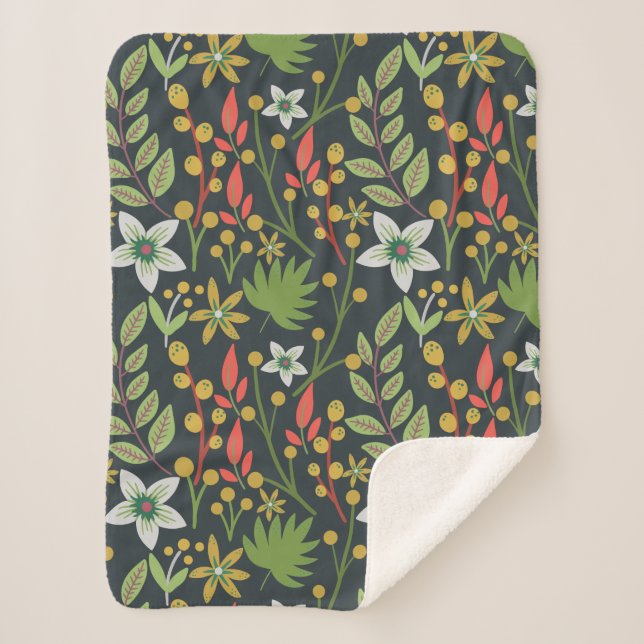Cobertor Sherpa Flores florais sem costura coloridas (Frente)