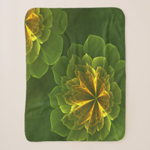 Cobertor Sherpa Flores Fractais Amarelas Verdes Fantasy