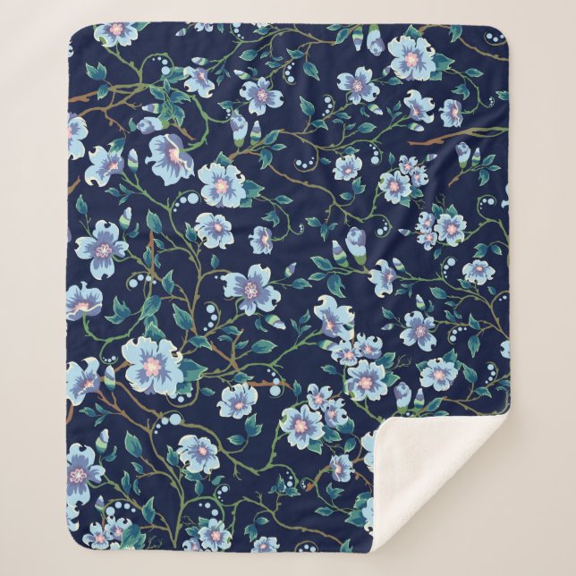 Cobertor Sherpa Flores infantis: azul escuro sem costura (Frente)