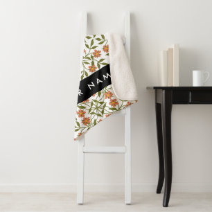 Cobertor Sherpa Flores Laranja, Padrão Floral, Boho, Seu Nome