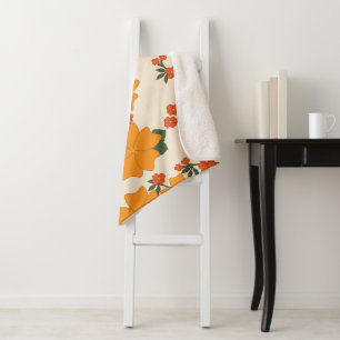 Cobertor Sherpa Flores Laranja, Padrão Floral, Padrão De Flores