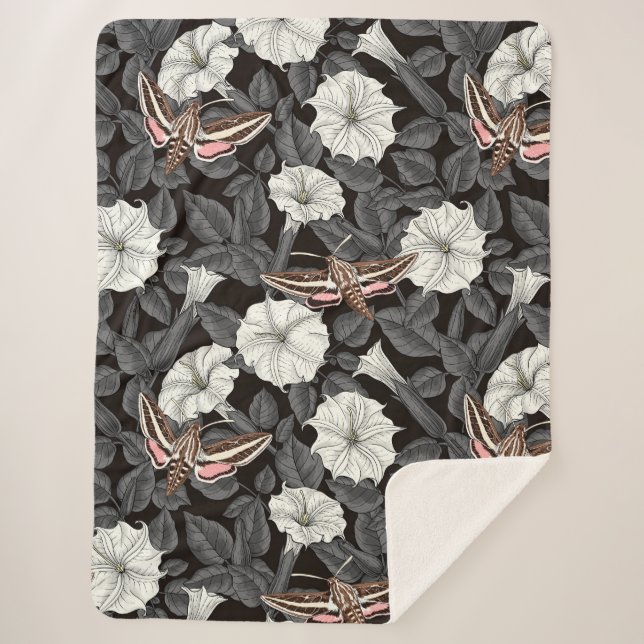 Cobertor Sherpa Flores-lua e mariposas-esfinge 2 (Frente)