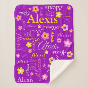 Cobertor Sherpa Flores personalizadas Alexis e texto de nome