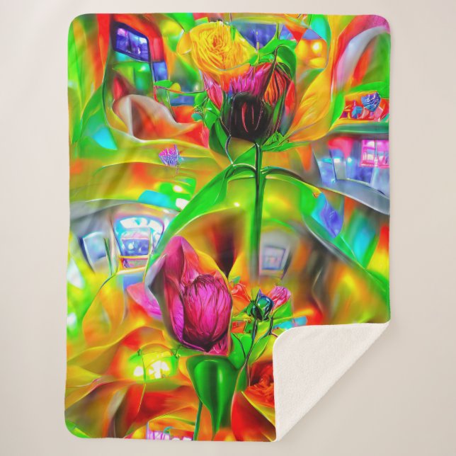 Cobertor Sherpa Flores Psicodélicas abstrato (Frente)