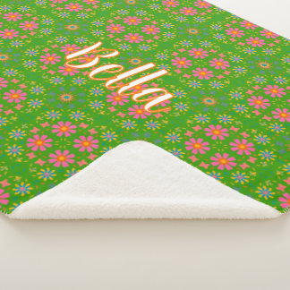 Cobertor Sherpa Flores Retro Cor-de-rosa Azul Cor-de-laranja Cor-d