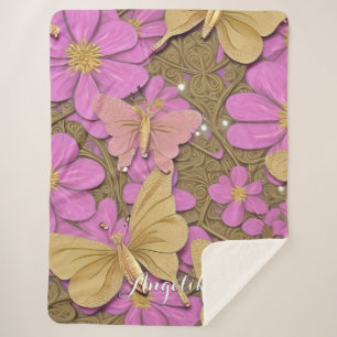 Cobertor Sherpa Flores rosa, Borboletas Douradas e seu nome