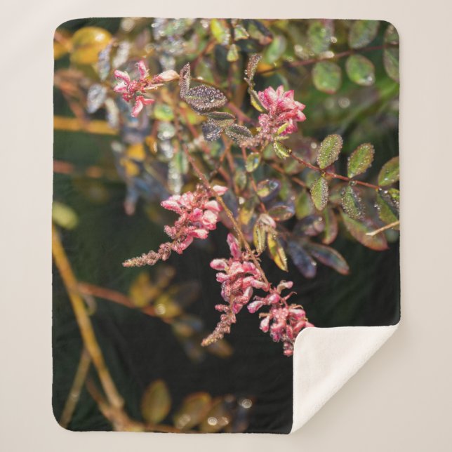 Cobertor Sherpa Flores rosa contra fundo preto (Frente)