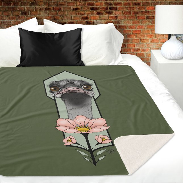 Cobertor Sherpa Flores Rosa de Avestruz Verde Oliva Art Déco (Criador carregado)