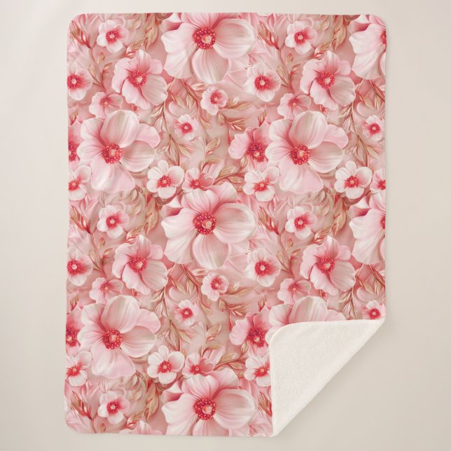 Cobertor Sherpa Flores Rosa Delicadas (Frente)