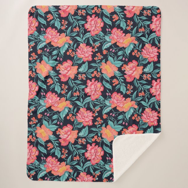 Cobertor Sherpa Flores rosa e coral (Frente)