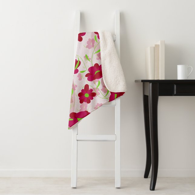 Cobertor Sherpa Flores rosa e vermelha - Floral (In Situ)