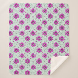 Cobertor Sherpa Flores Rosa Pastel para Decoração Botânica Fresca