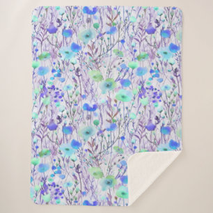 Cobertor Sherpa Flores silvestres aquarela azul turquesa elegante