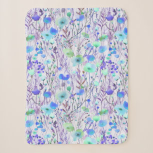 Cobertor Sherpa Flores silvestres de aquarela turquesa azul elegan