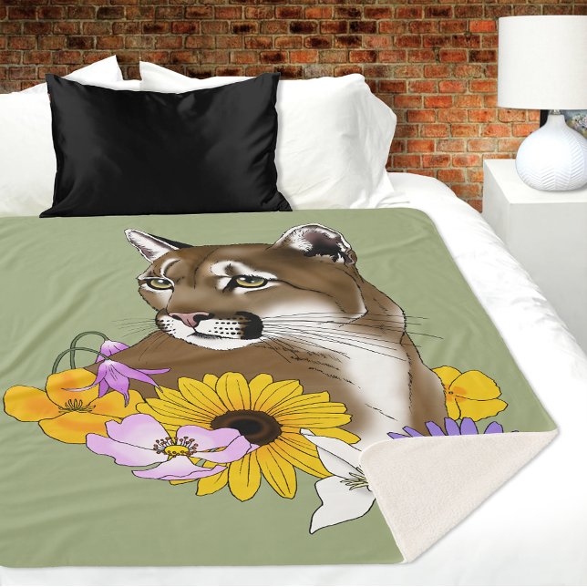 Cobertor Sherpa Flores Silvestres Puma Leão-da-Montanha Cougar (Criador carregado)