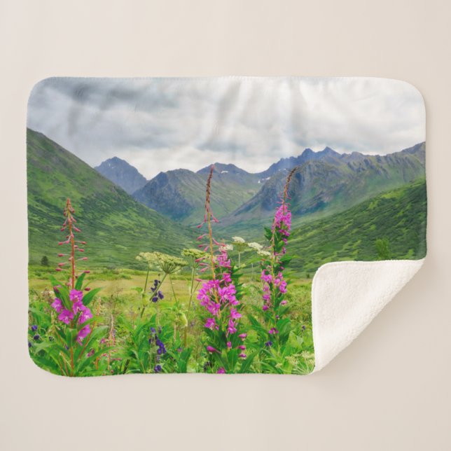 Cobertor Sherpa Flores Silvestres Vale do Alasca (Frente (Horizontal))