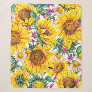Cobertor Sherpa Flores solares de aquarelas e vindimas de verão,