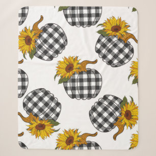 Cobertor Sherpa Flores solares Xadrez Pumpkin sem soldadura. Farmh