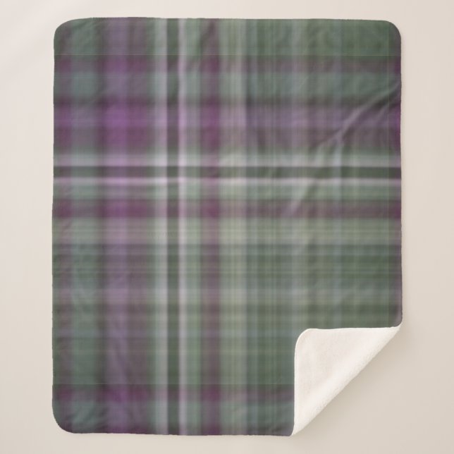 Cobertor Sherpa Flores Sombreadas Xadrez Verde e Roxo (Frente)