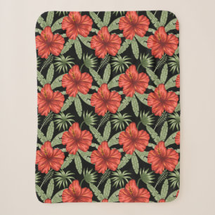 Cobertor Sherpa Flores tropicais vermelhas Folhas verdes