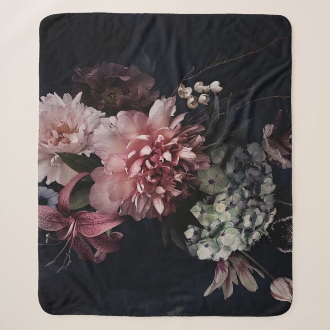 Cobertor Sherpa Flores venenosas. Peônias, tulipas, lírio, hidrang (Frente)