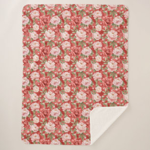 Cobertor Sherpa Flores Vermelhas Rosa Chic