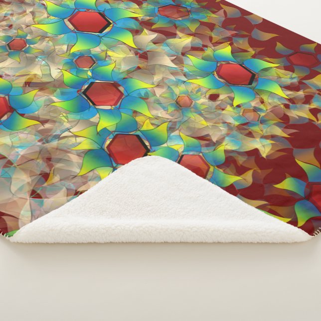 Cobertor Sherpa Flores virtuais estranhas, pétalas amarelas azulad (3/4)