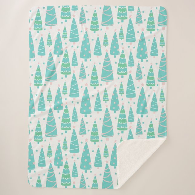 Cobertor Sherpa Floresta de Árvore de Natal Pastel (Frente)