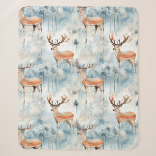 Cobertor Sherpa Floresta de Veados em Aquarela de Inverno (3)