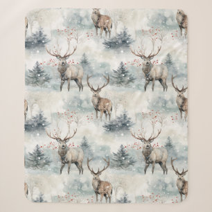 Cobertor Sherpa Floresta de Veados em Aquarela de Inverno (4)