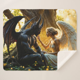 Cobertor Sherpa Floresta mística de demônio branco preto