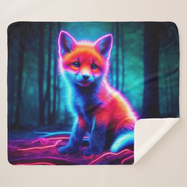 Cobertor Sherpa Florestas escuras profundas de raposa luminescente (Frente (Horizontal))